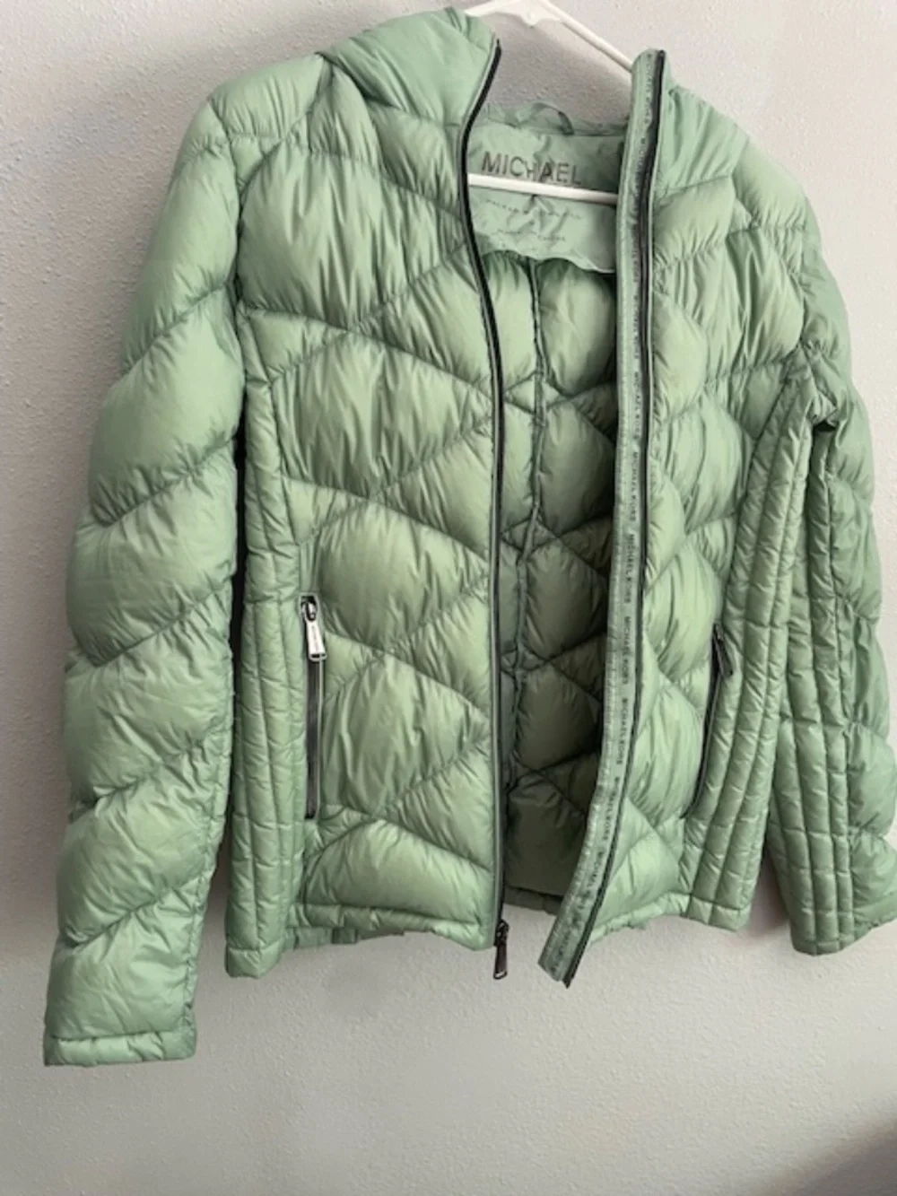 Michael Kors Packable 90% Down Puffer Jacket Hooded Sage Green Small - Picture 11 of 11